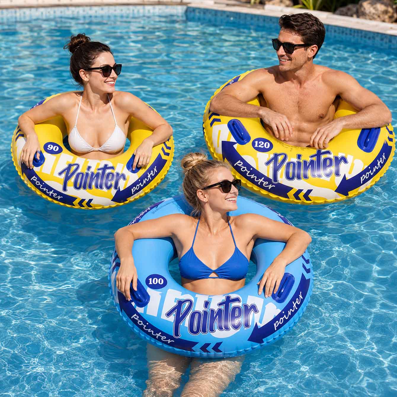 Pool Float Ring Inflatable - 1PC Boia Inflável com Alças 90/100/120